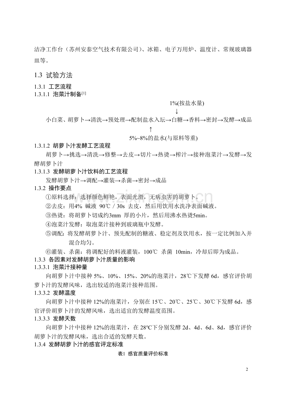 泡菜汁发酵胡萝卜饮料的工艺研究.doc_第2页
