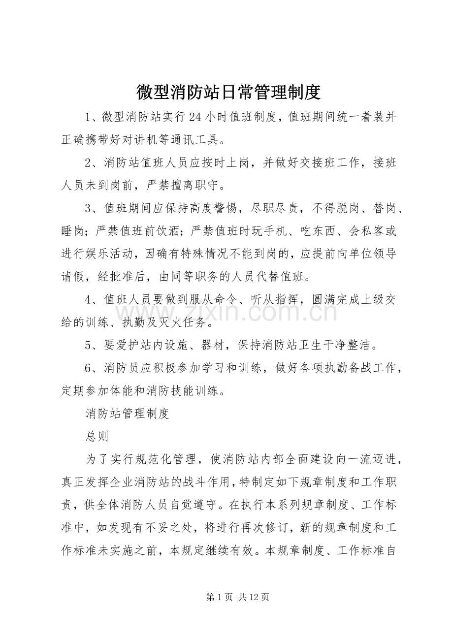 微型消防站日常管理规章制度.docx_第1页