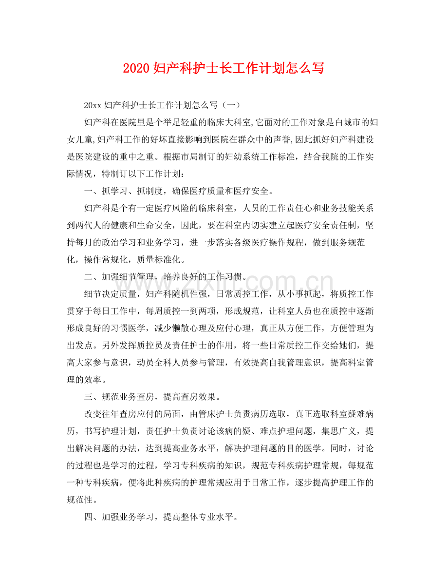 妇产科护士长工作计划怎么写 .docx_第1页