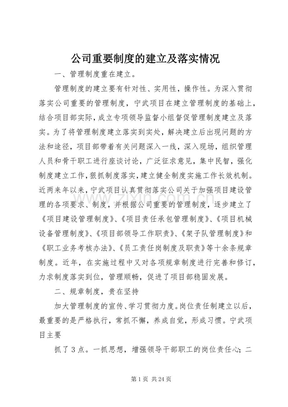 公司重要规章制度的建立及落实情况.docx_第1页