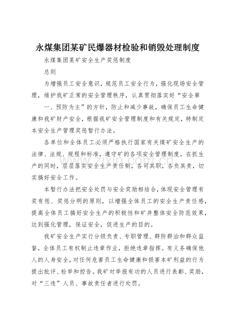 永煤集团某矿民爆器材检验和销毁处理管理规章制度.docx_第1页