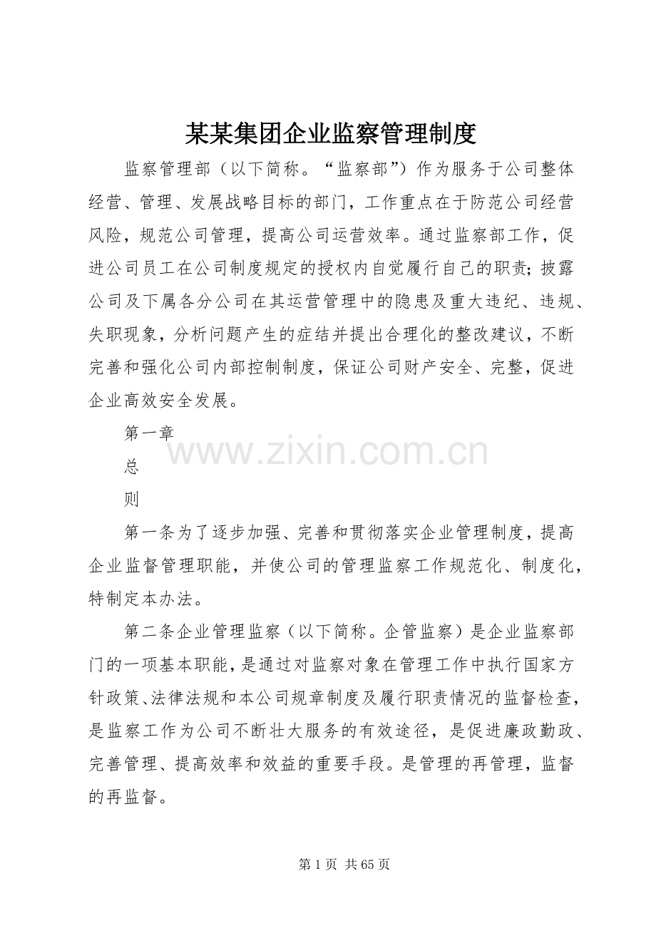 某某集团企业监察管理规章制度.docx_第1页