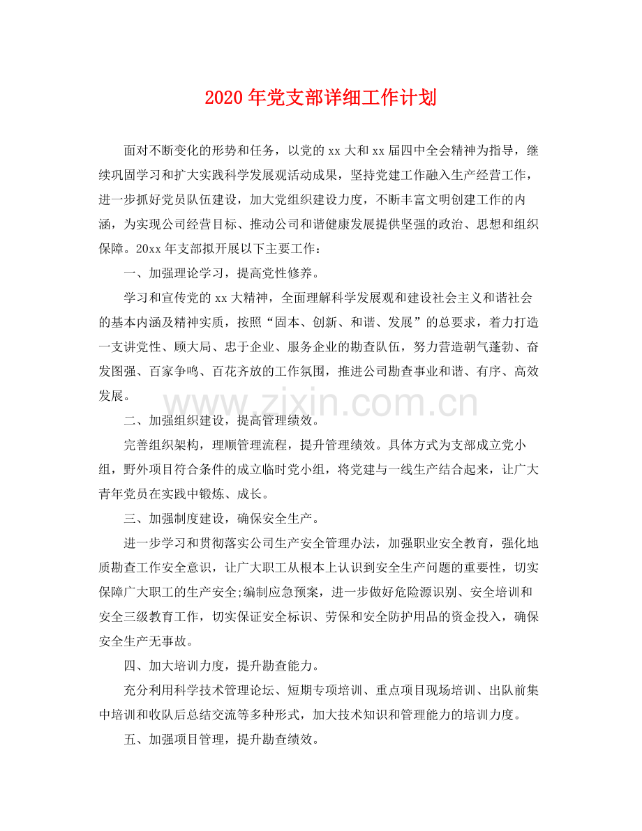 2020年党支部详细工作计划 .docx_第1页