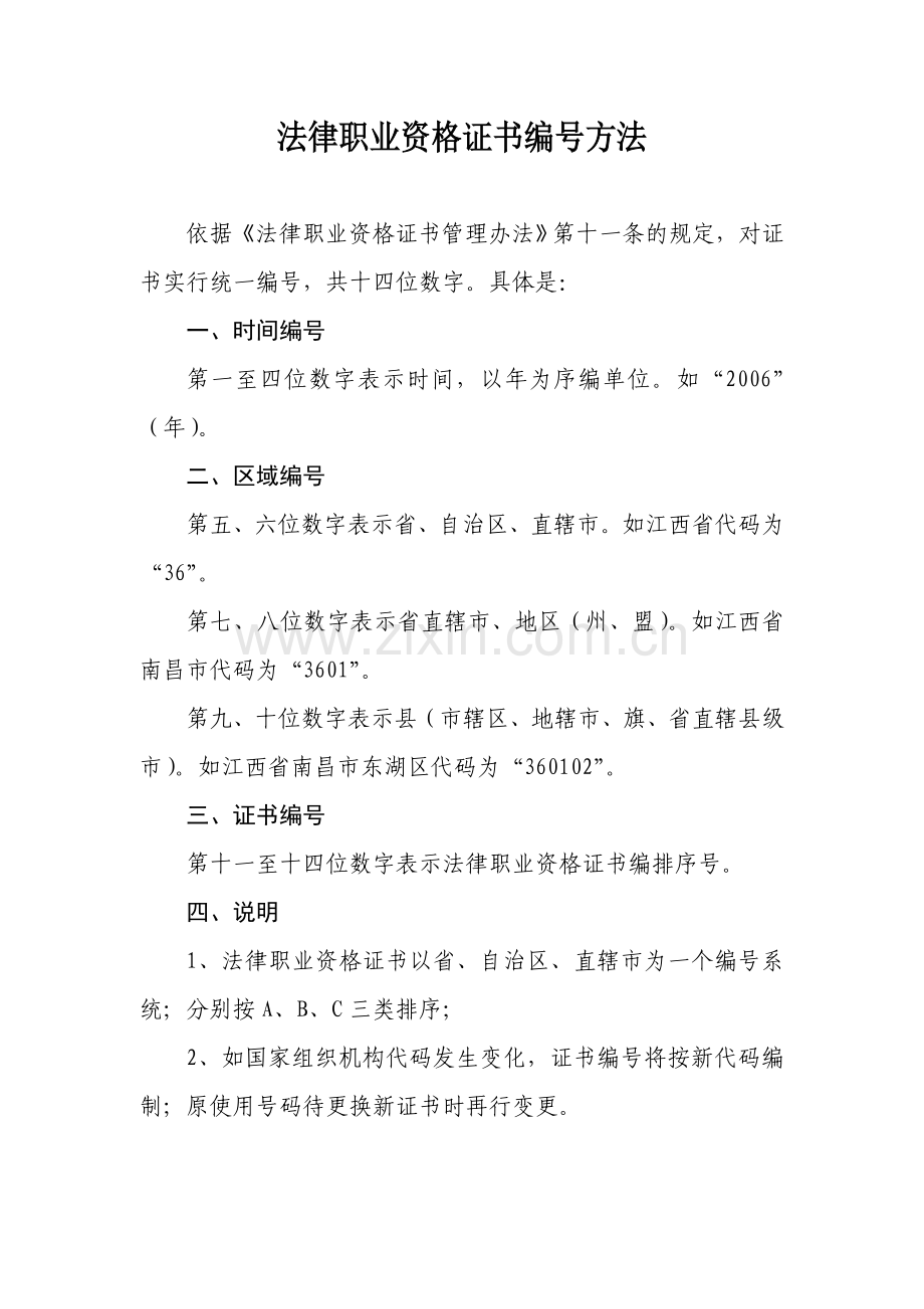 法律资格职业证书编号方法.doc_第1页