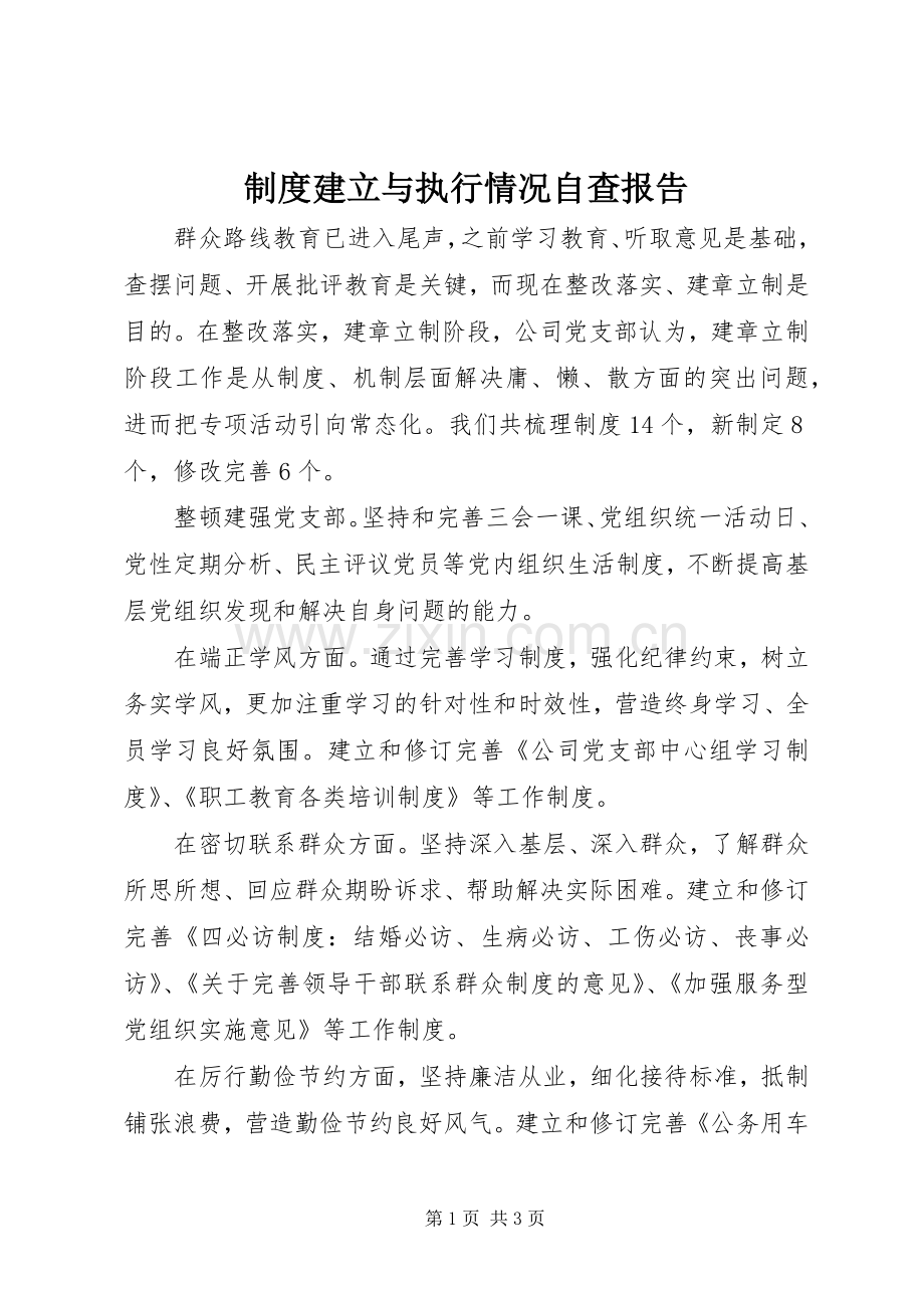 规章制度建立与执行情况自查报告 .docx_第1页