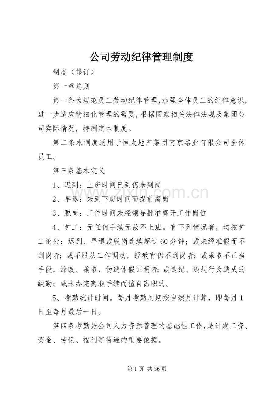 公司劳动纪律管理规章制度细则.docx_第1页
