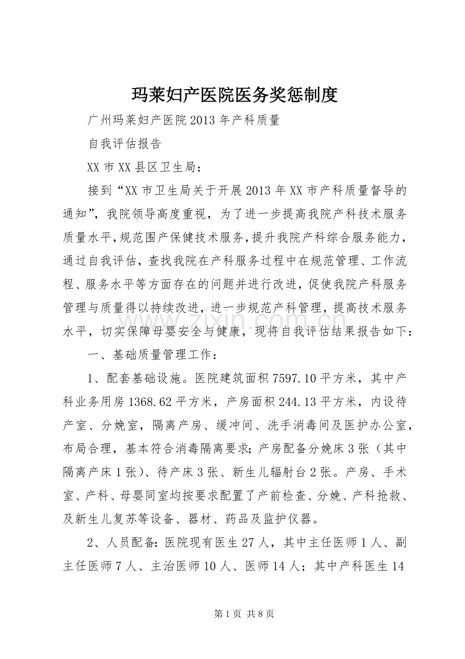 玛莱妇产医院医务奖惩规章制度.docx_第1页