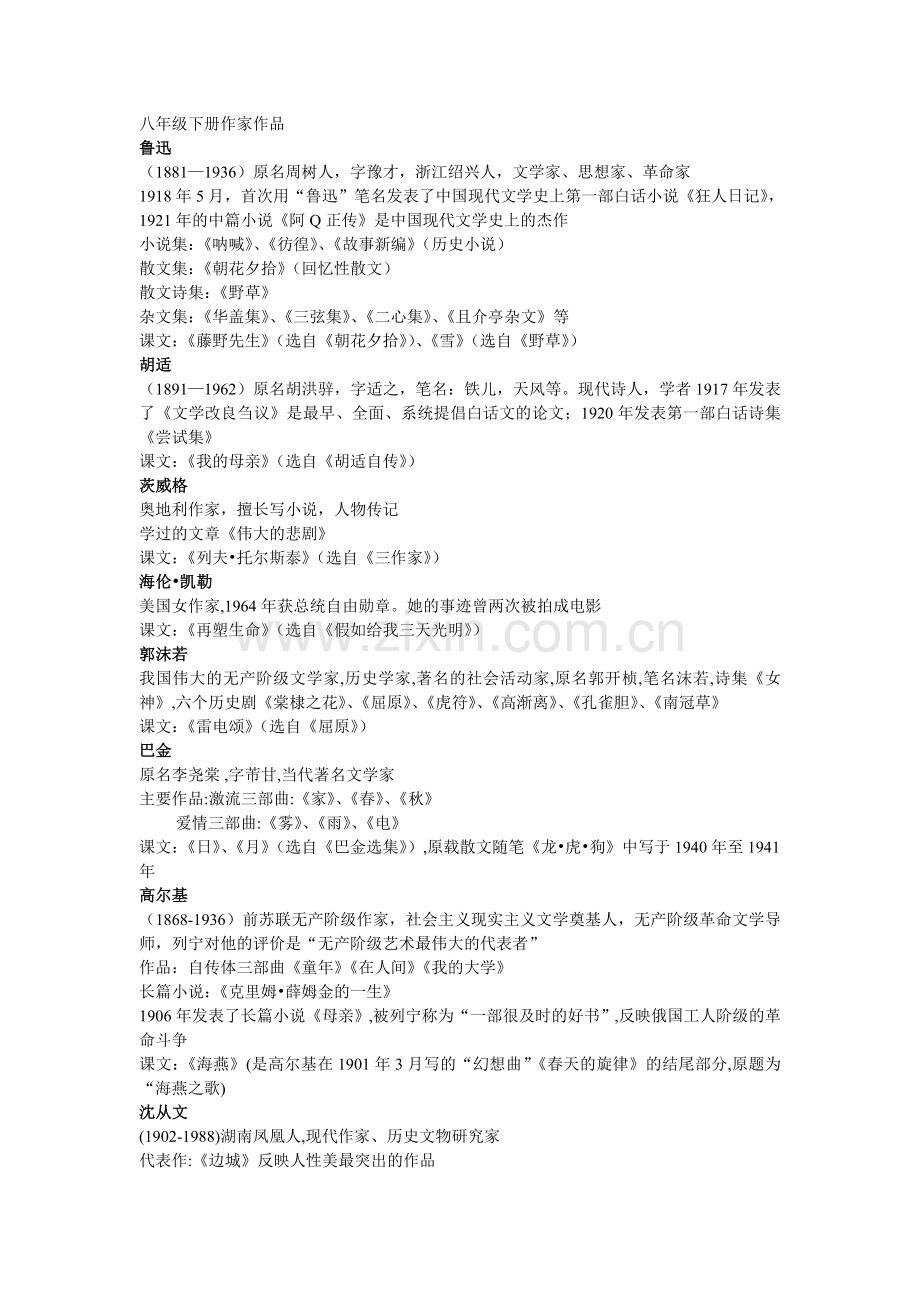 八年级下册作家作品.doc_第1页