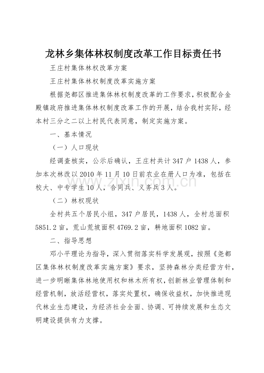 龙林乡集体林权规章制度细则改革工作目标责任书.docx_第1页