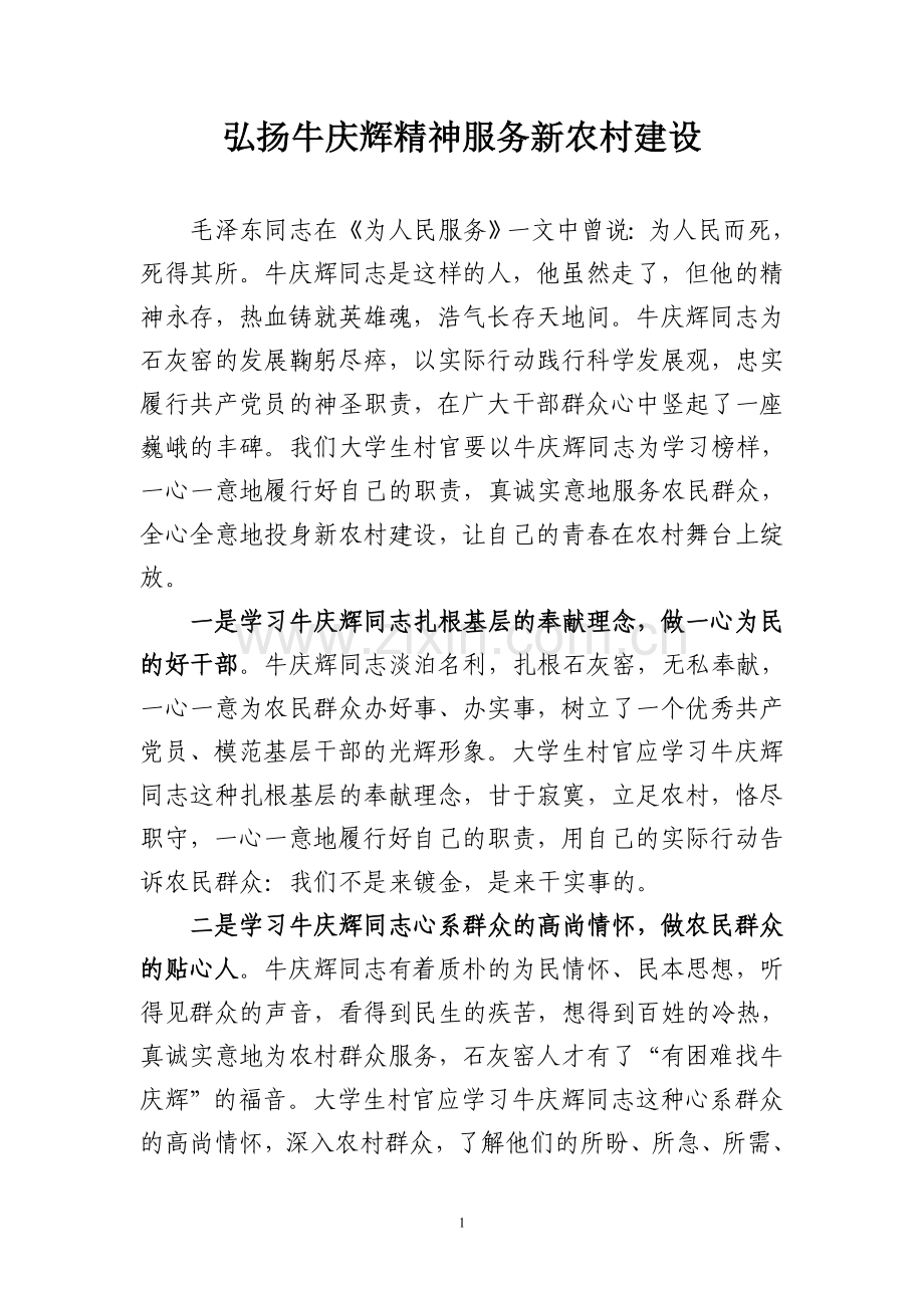 弘扬牛庆辉精神服务新农村建设.doc_第1页