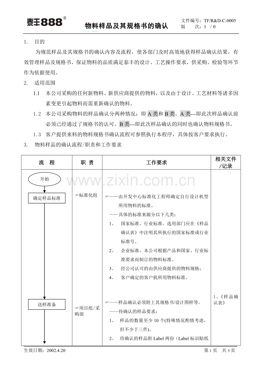 物料样品及其规格书确认.doc_第1页