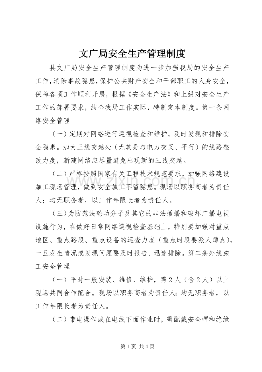 文广局安全生产管理规章制度.docx_第1页