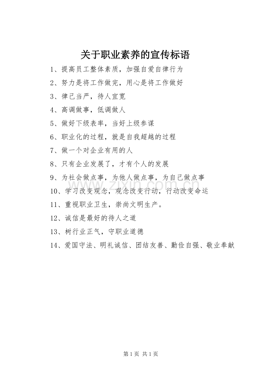关于职业素养的宣传标语大全.docx_第1页