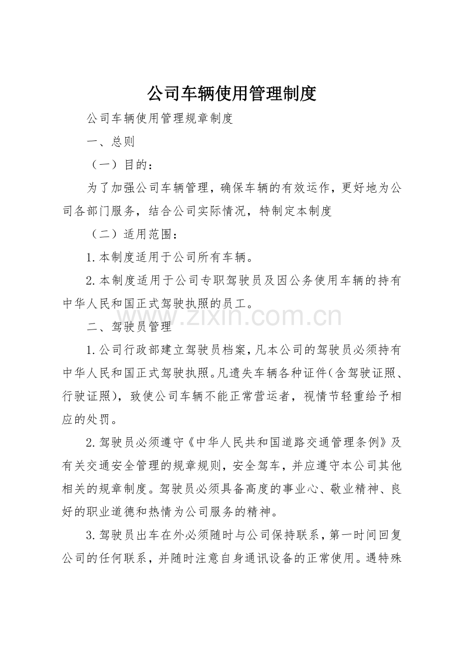 公司车辆使用规章制度管理.docx_第1页