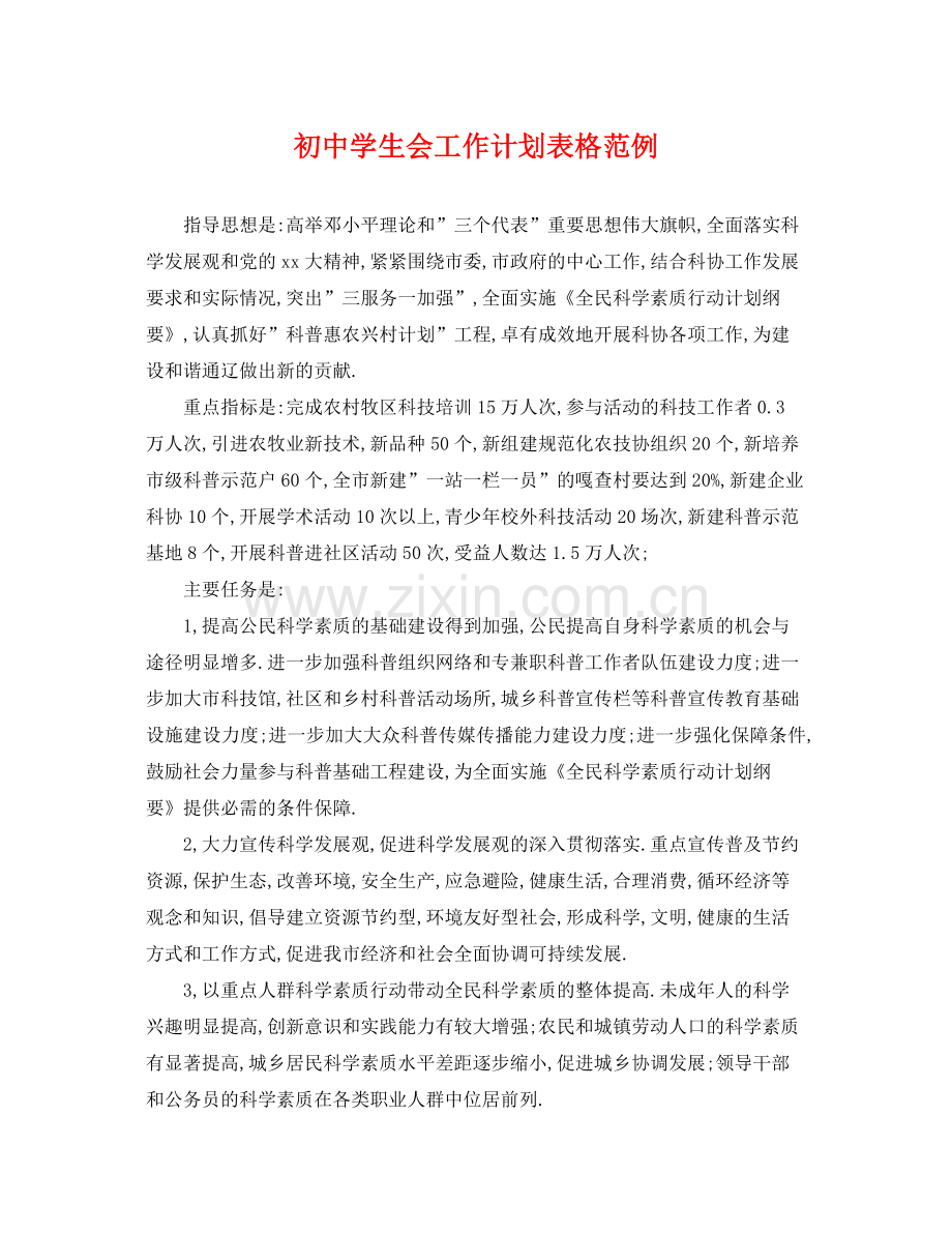 初生会工作计划表格范例 .docx_第1页