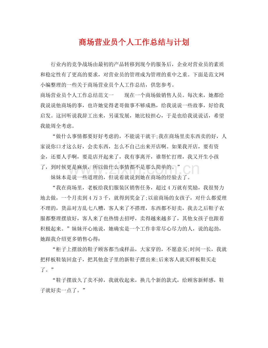 商场营业员个人工作总结与计划 .docx_第1页