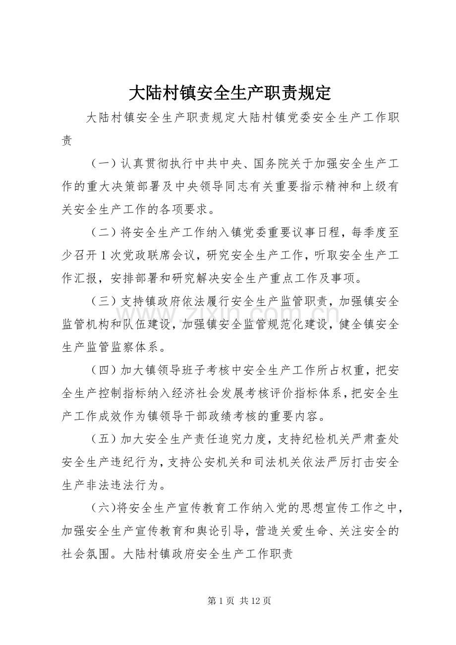 大陆村镇安全生产职责要求规定.docx_第1页
