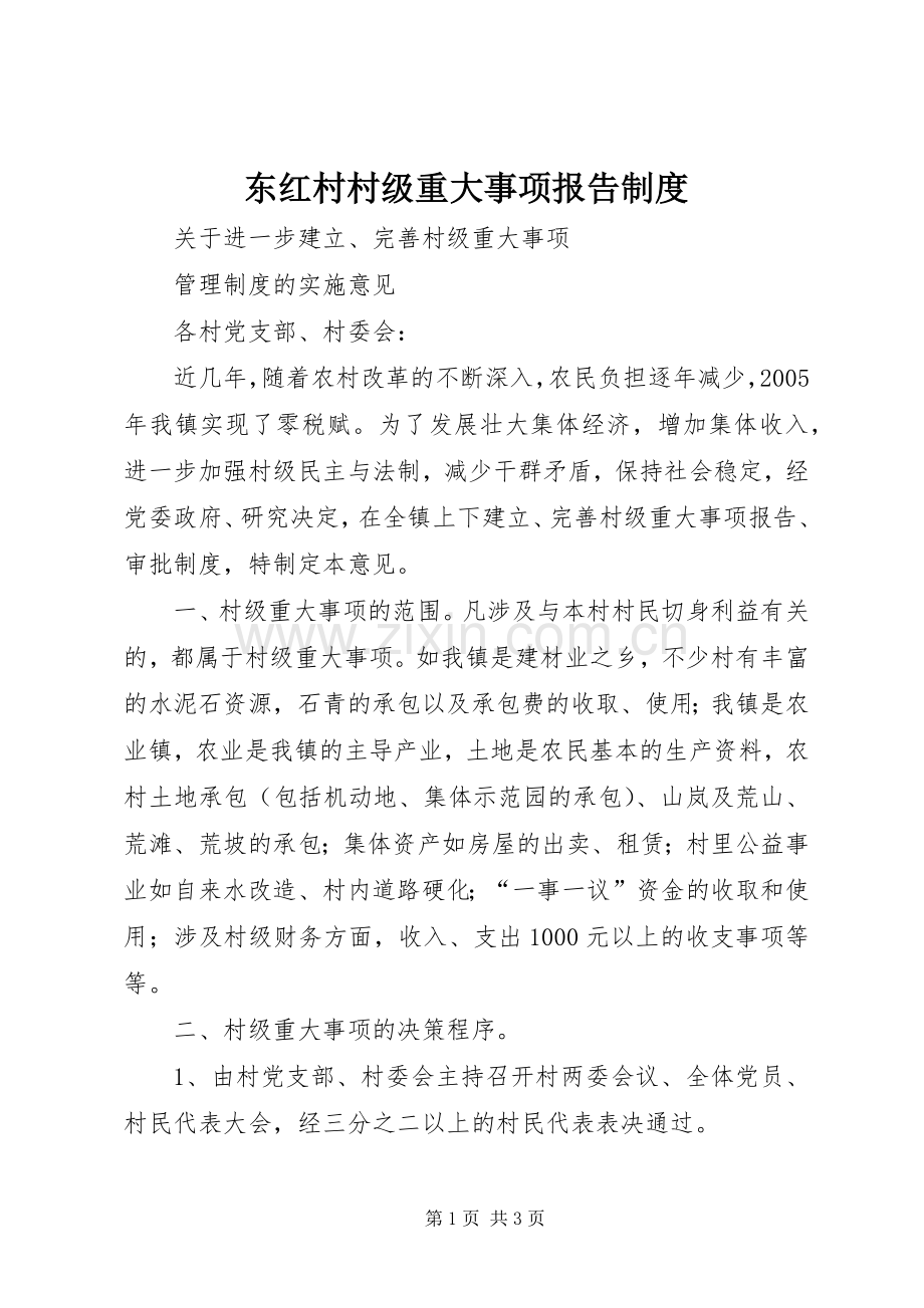 东红村村级重大事项报告规章制度 .docx_第1页