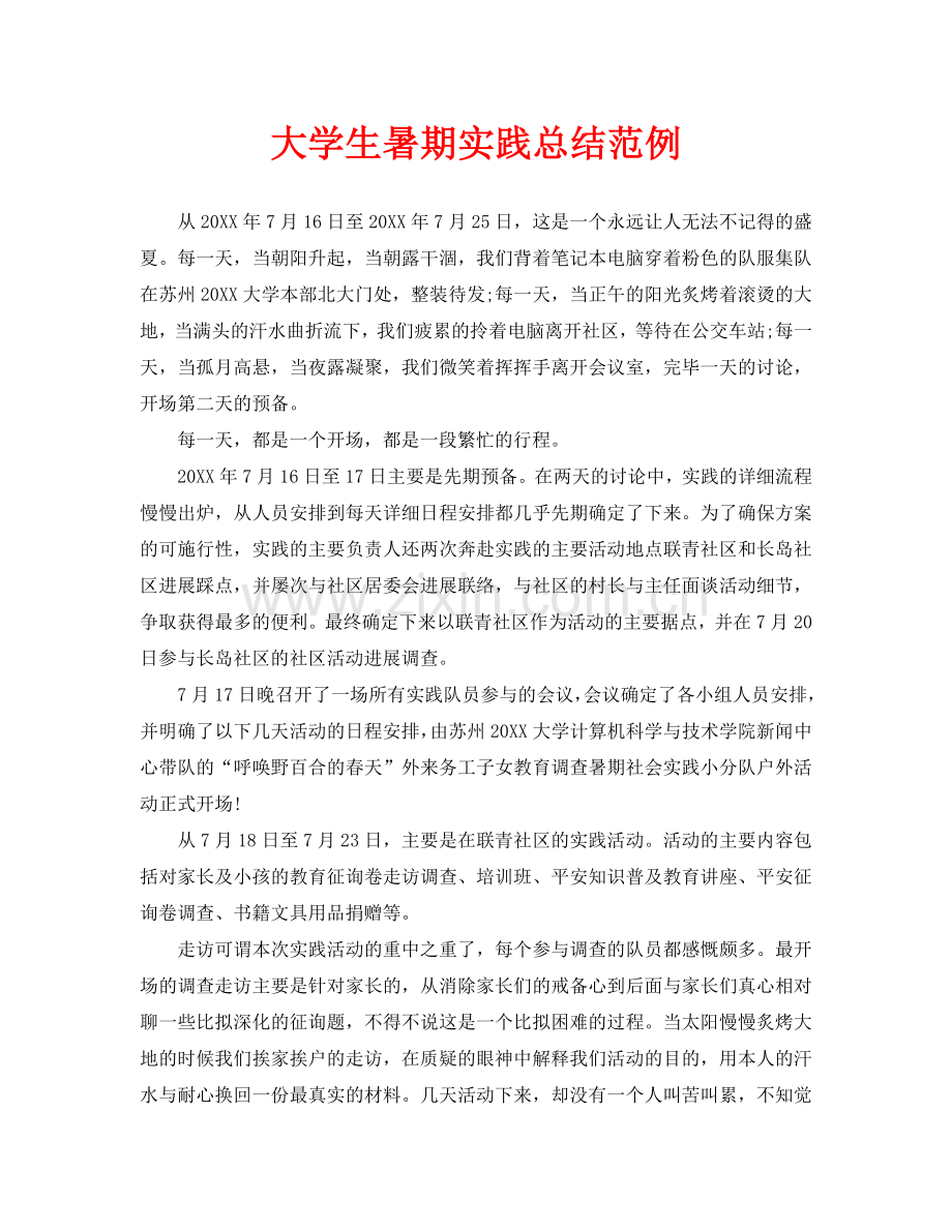 大学生暑期实践总结范例.doc_第1页