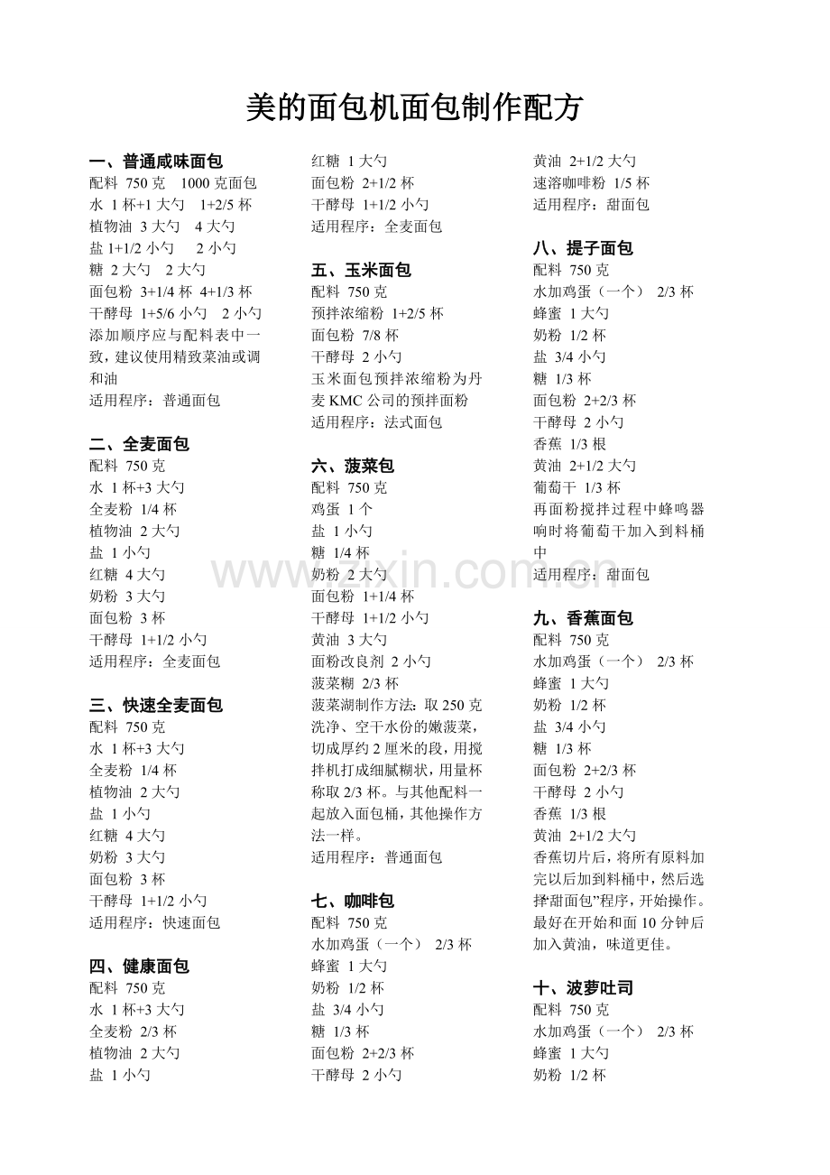 美的面包机快速面包配方.doc_第1页
