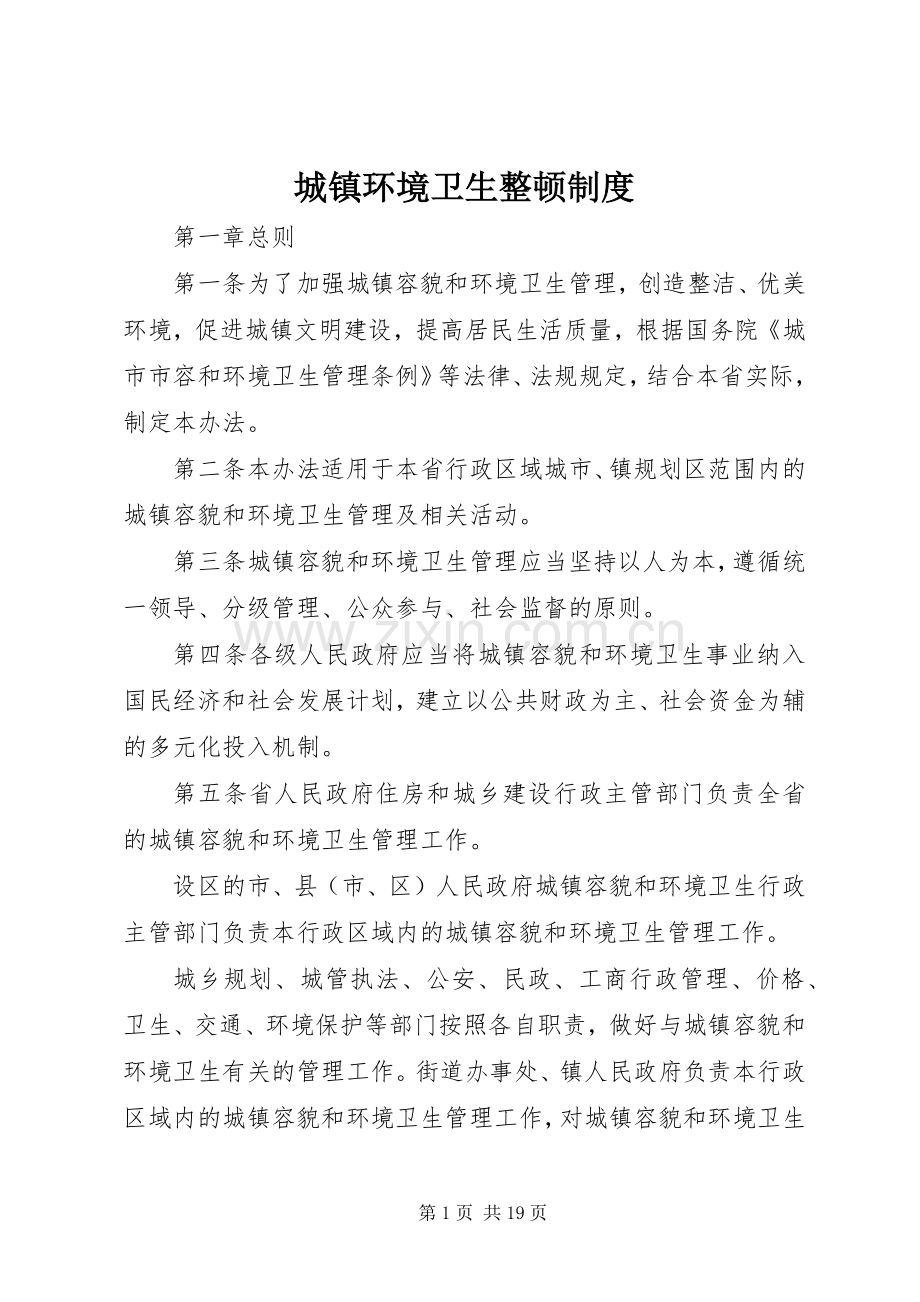 城镇环境卫生整顿规章制度.docx_第1页
