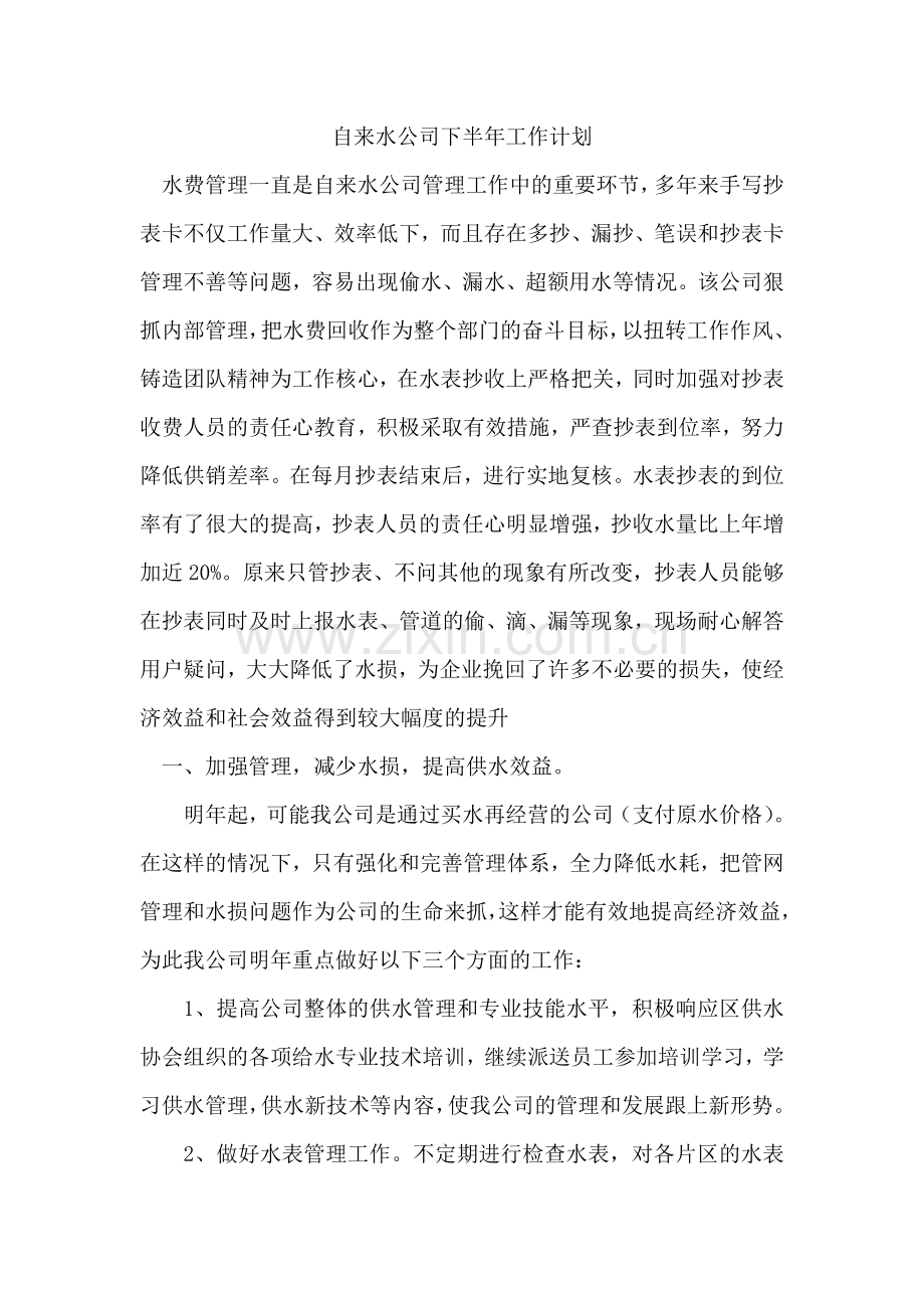 自来水公司下半年工作计划.doc_第1页