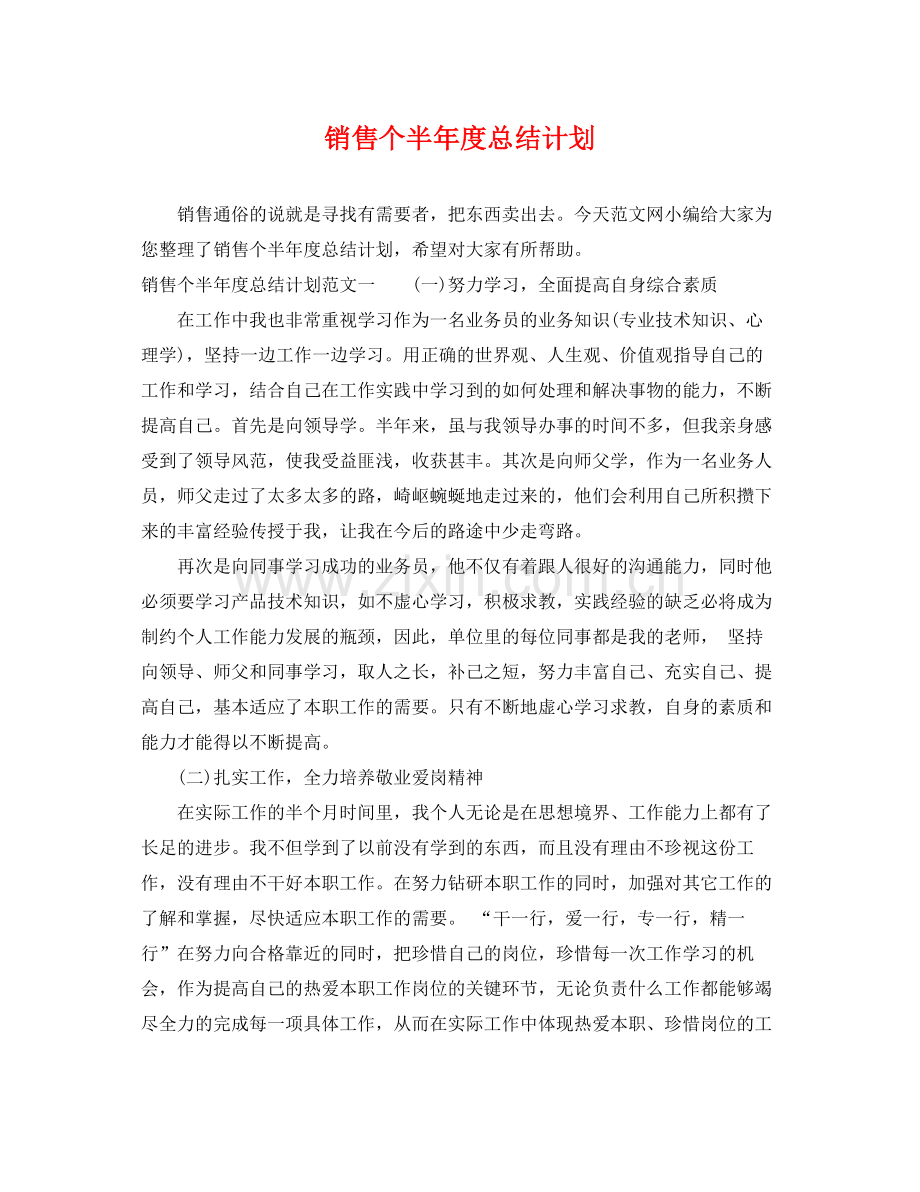 销售个半年度总结计划 .docx_第1页