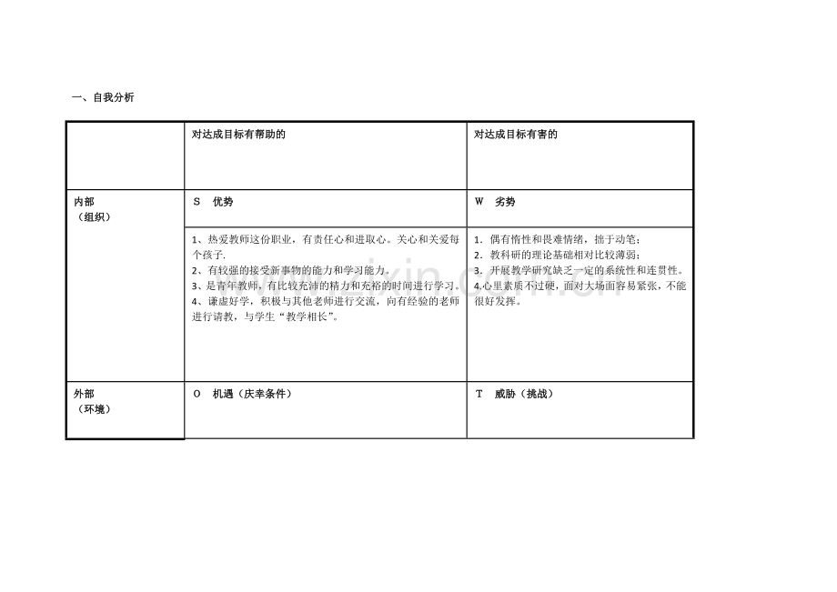 任务表单：个人自我诊断SWOT分析表-(9).doc_第1页