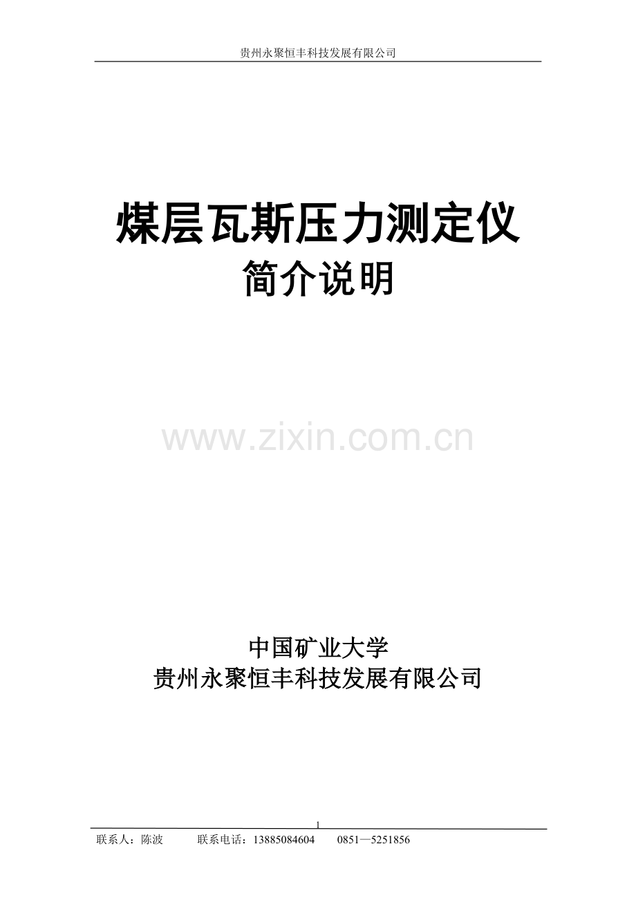煤层瓦斯压力测定仪简介说明.doc_第1页
