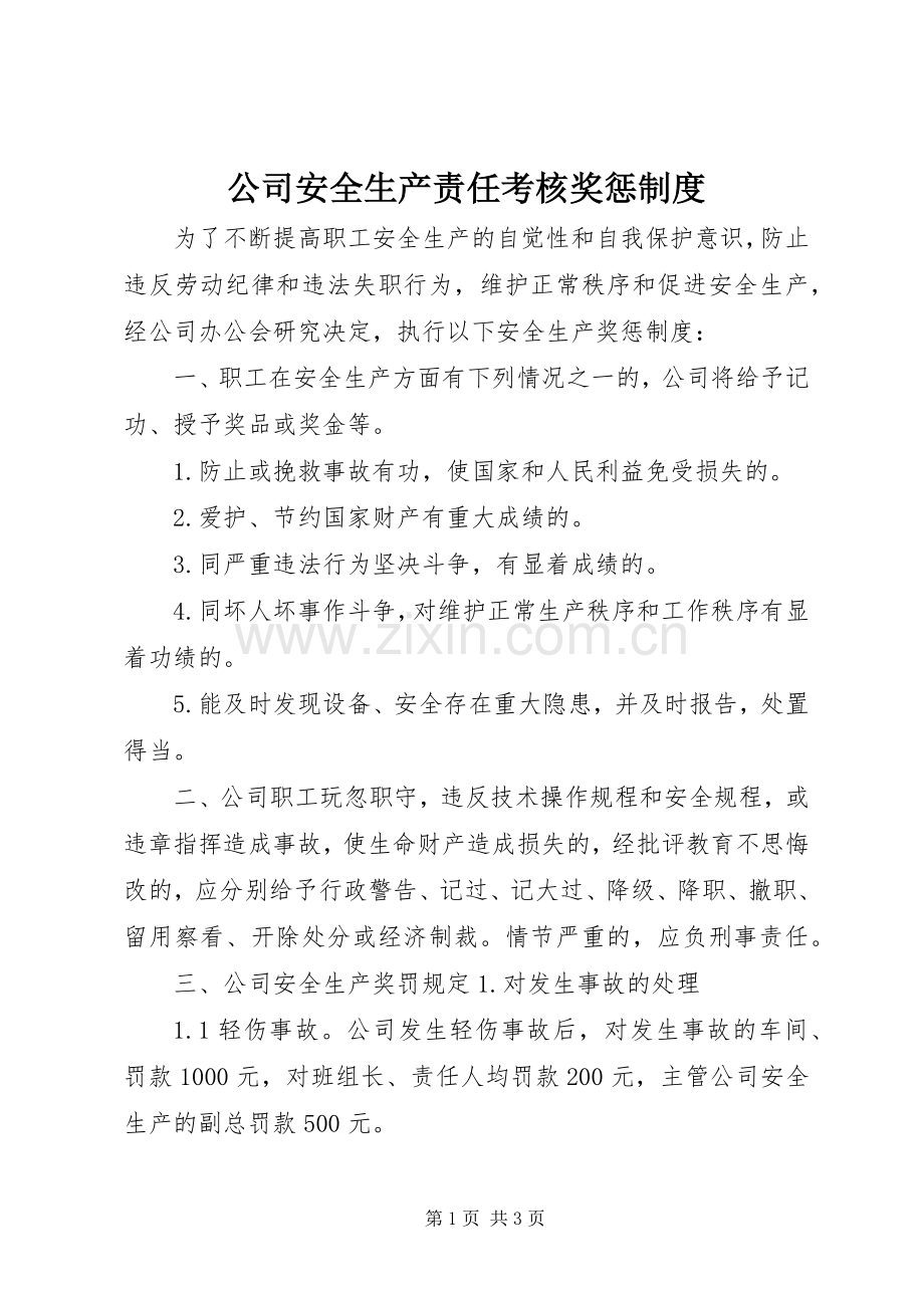 公司安全生产责任考核奖惩规章制度细则.docx_第1页