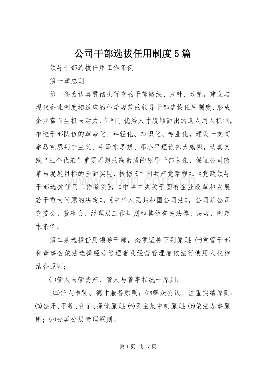 公司干部选拔任用规章制度5篇.docx_第1页