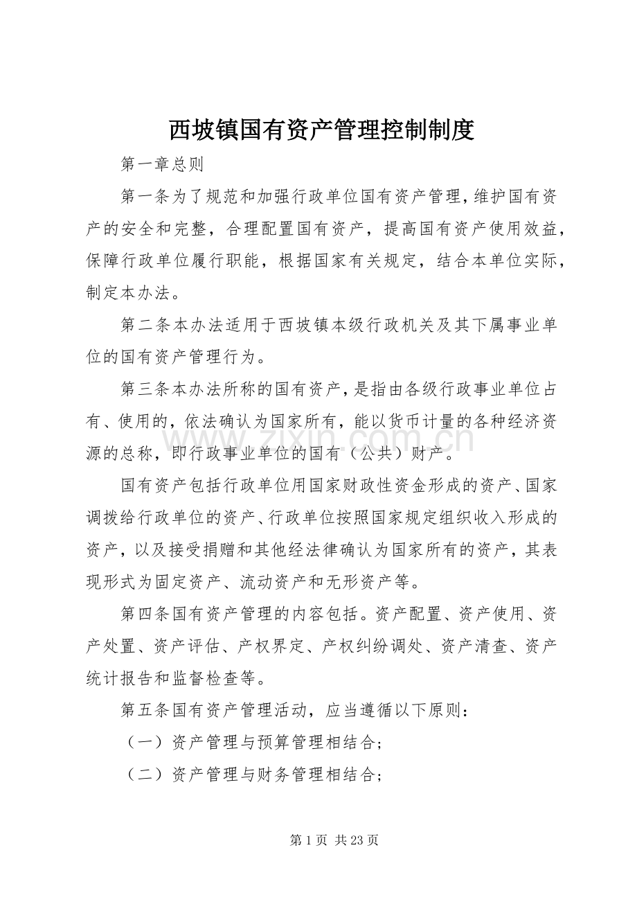 西坡镇国有资产管理控制规章制度.docx_第1页