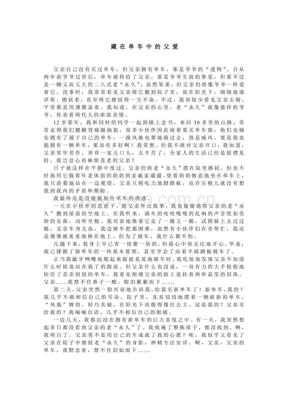 藏在单车中的父爱.doc_第1页