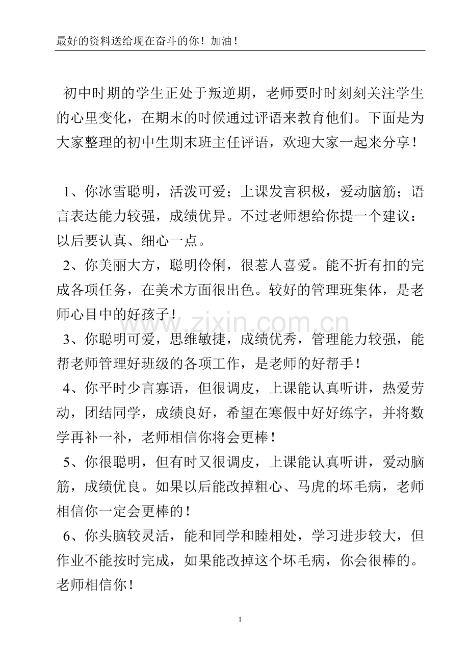 初中生期末班主任评语-实用文.doc_第2页
