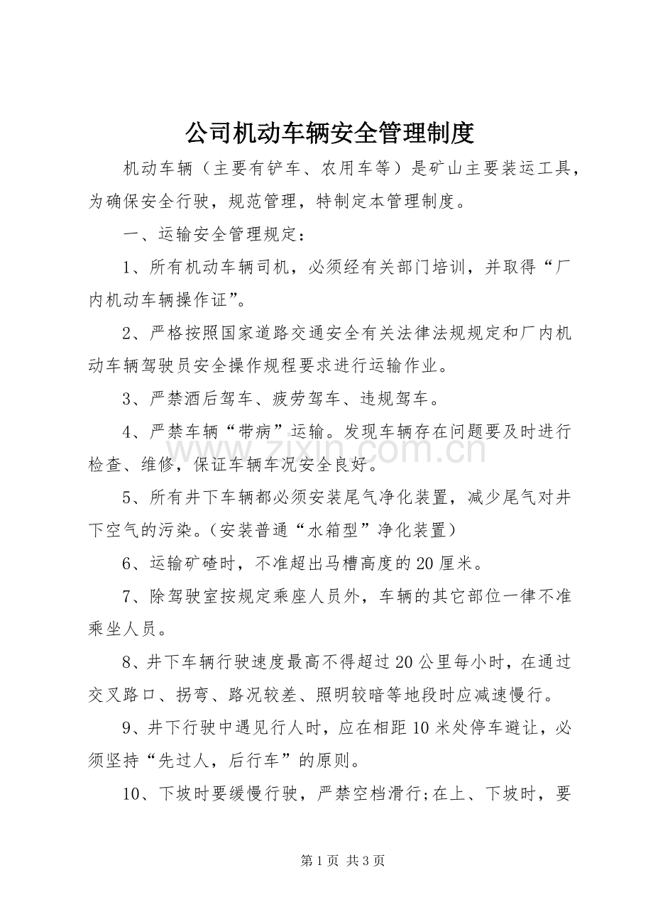公司机动车辆安全管理规章制度.docx_第1页