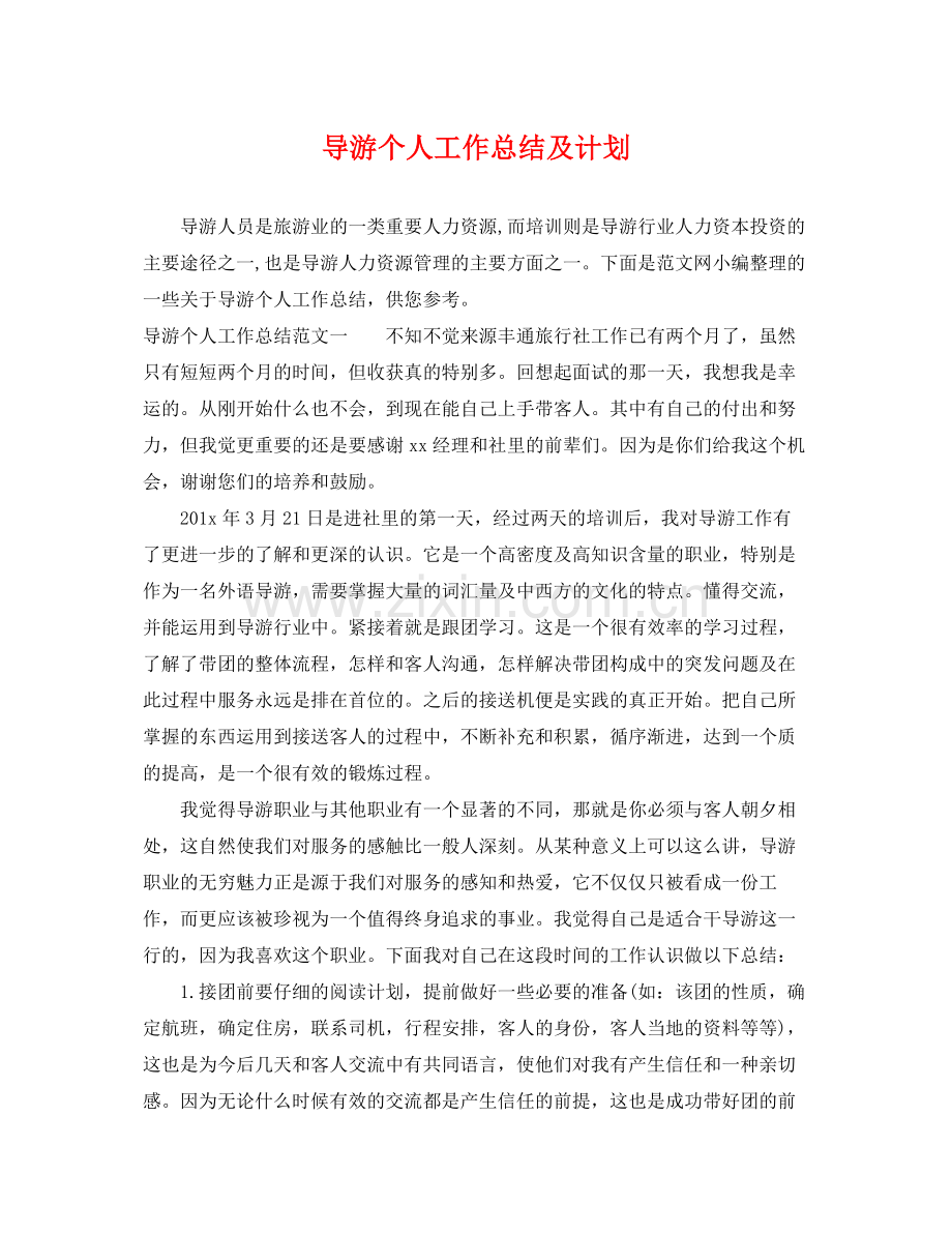 导游个人工作总结及计划 .docx_第1页
