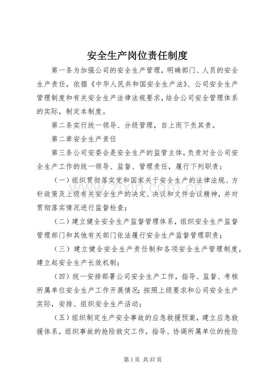安全生产岗位责任规章制度.docx_第1页