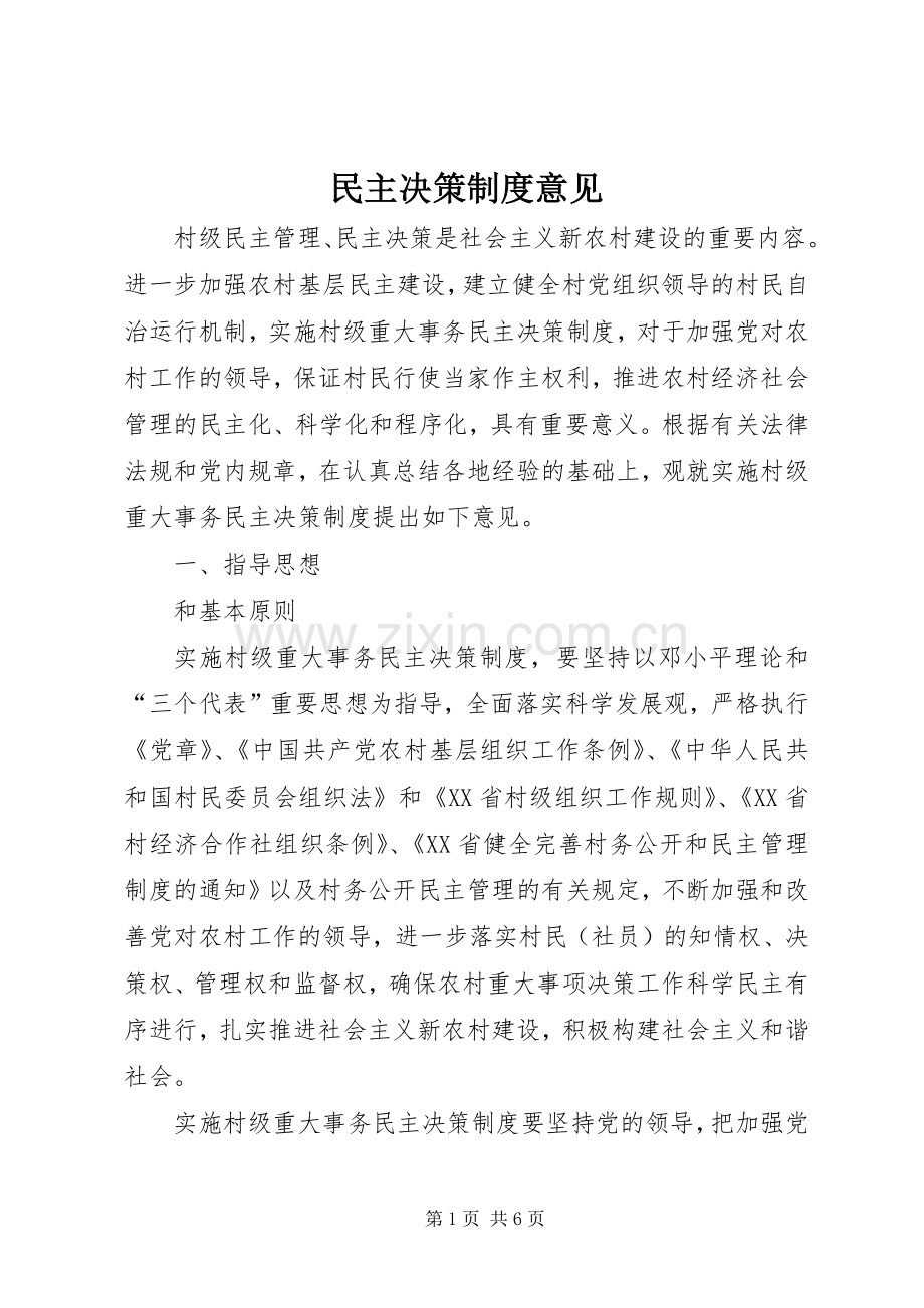 民主决策规章制度意见.docx_第1页