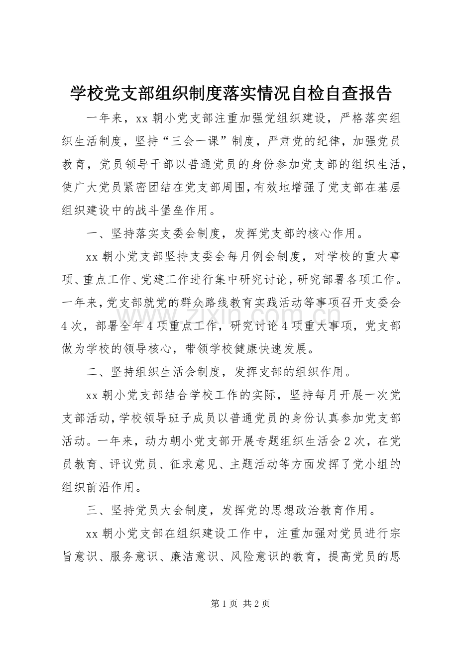学校党支部组织规章制度落实情况自检自查报告.docx_第1页
