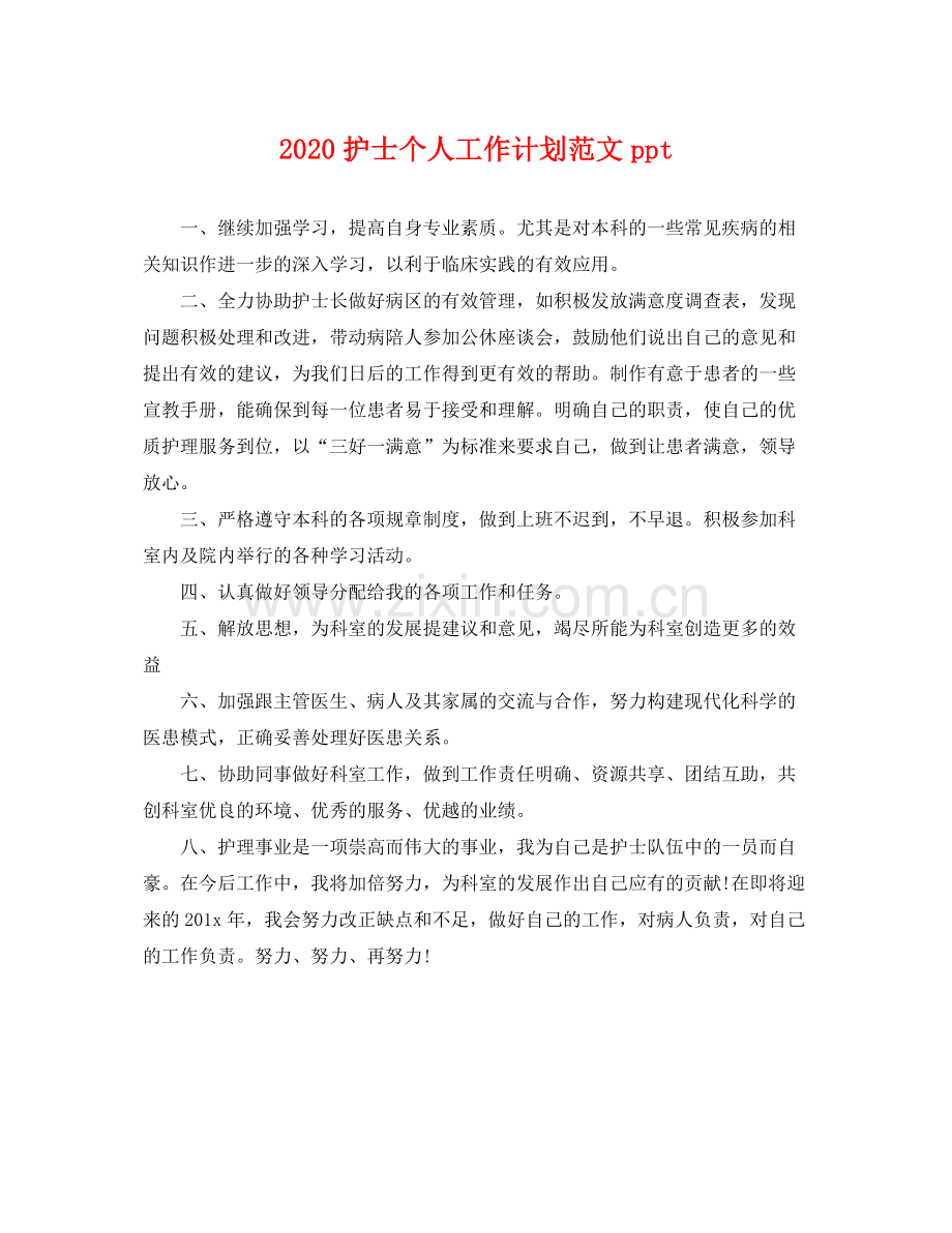 护士个人工作计划范文ppt .docx_第1页