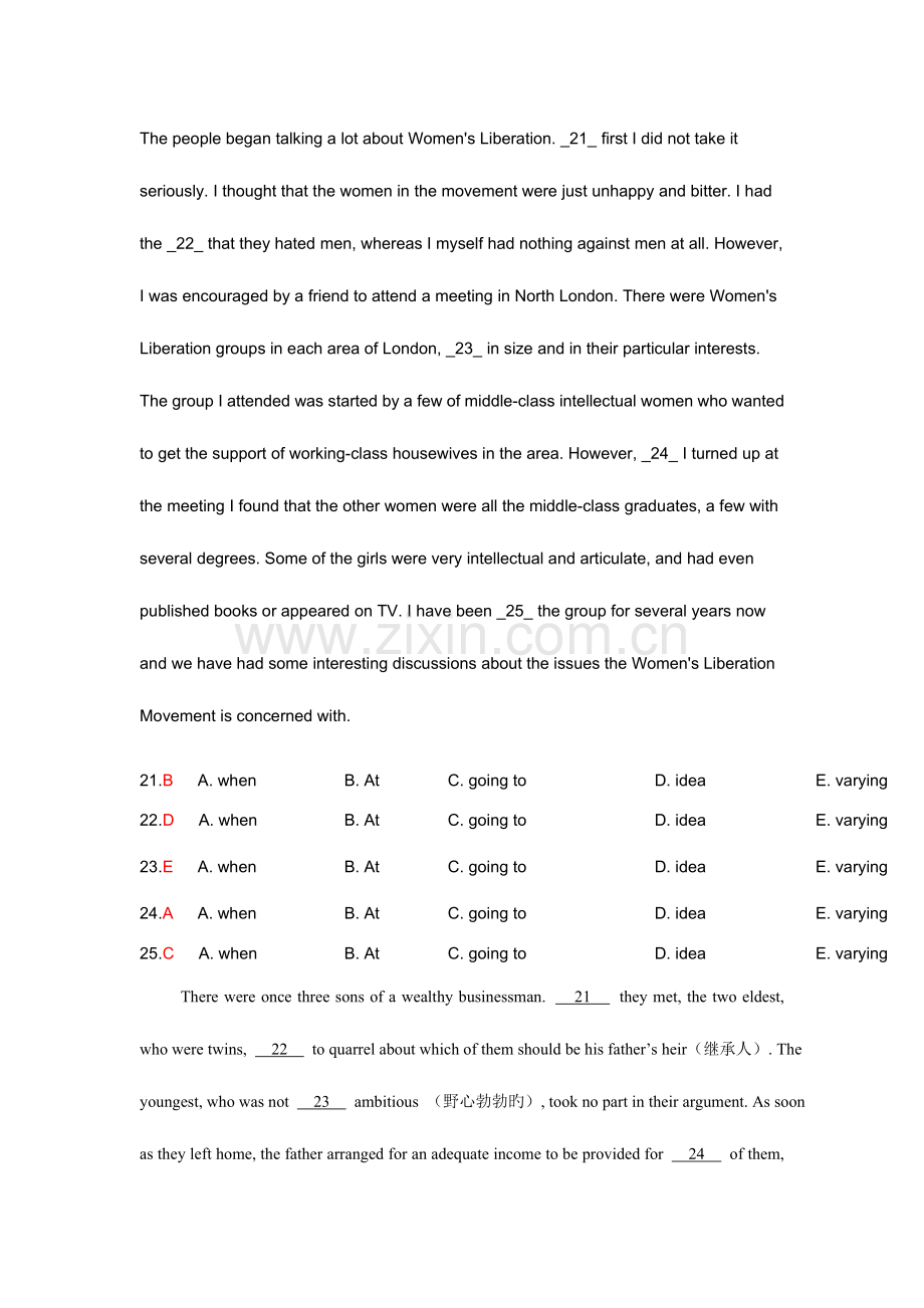 2023年统考资料电大英语完形填空.doc_第1页