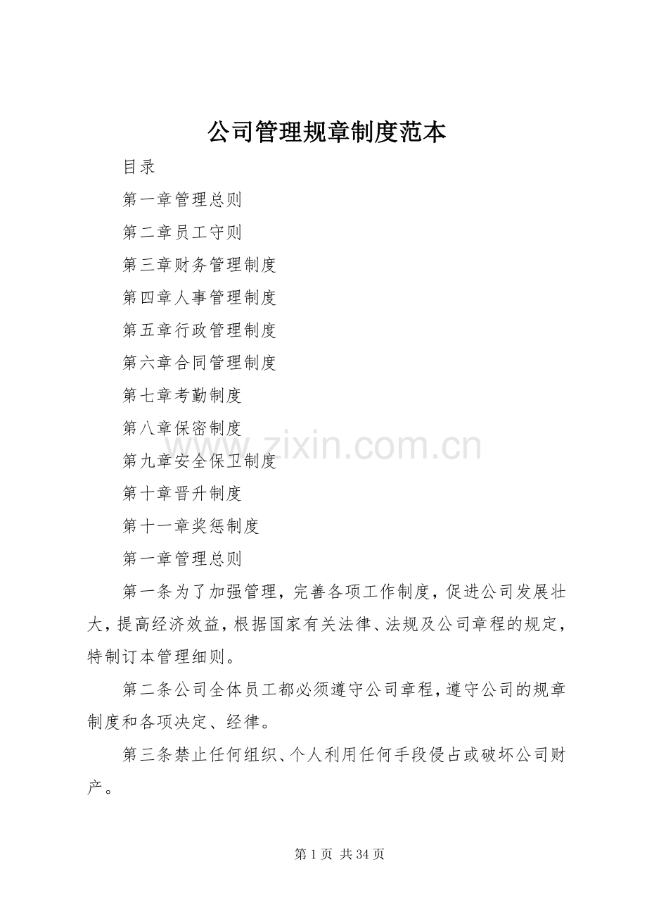 公司管理规章规章制度范本.docx_第1页