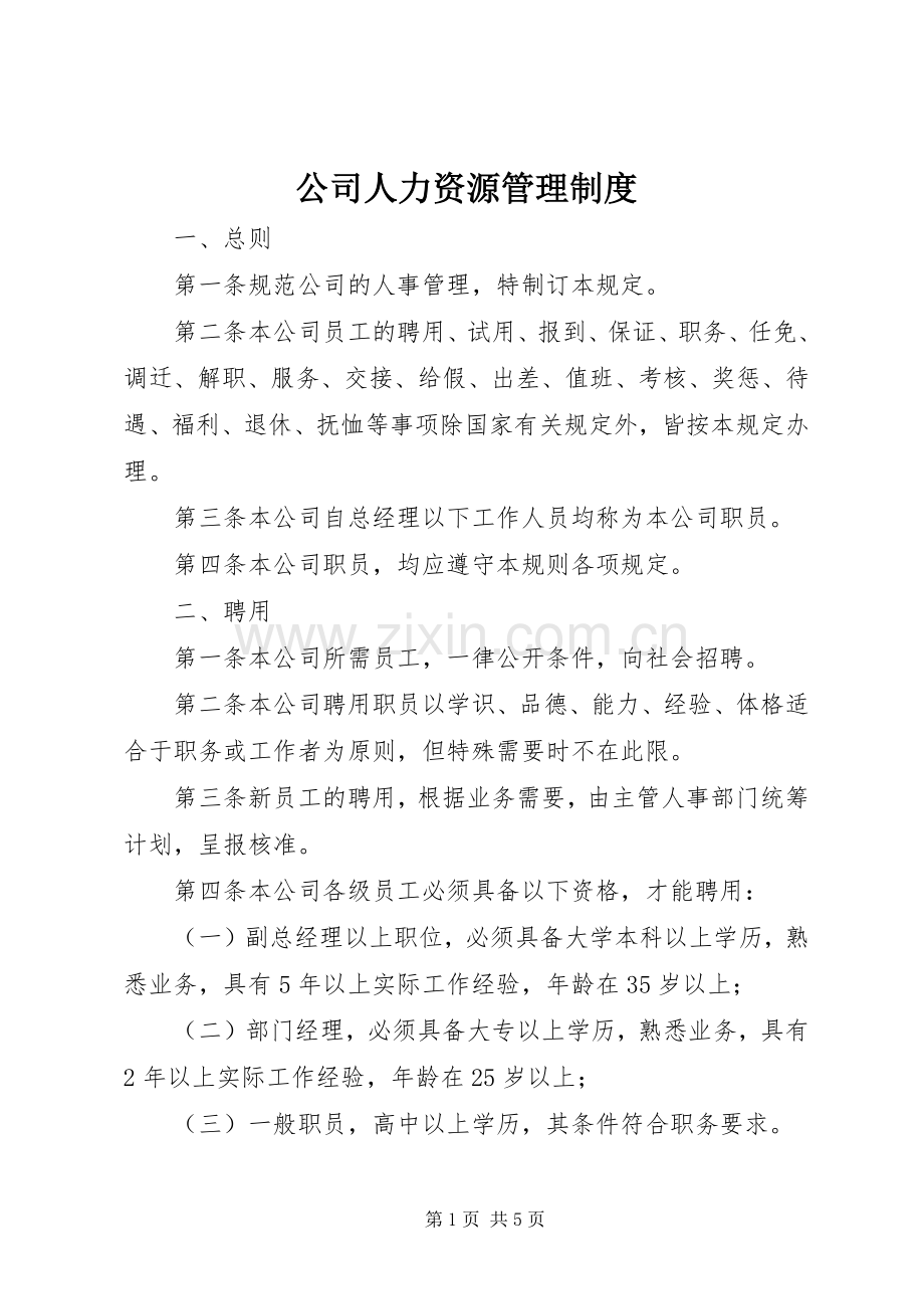 公司人力资源管理规章制度(3).docx_第1页