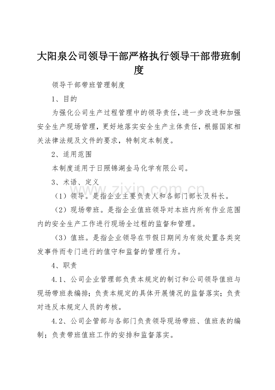 大阳泉公司领导干部严格执行领导干部带班规章制度细则.docx_第1页