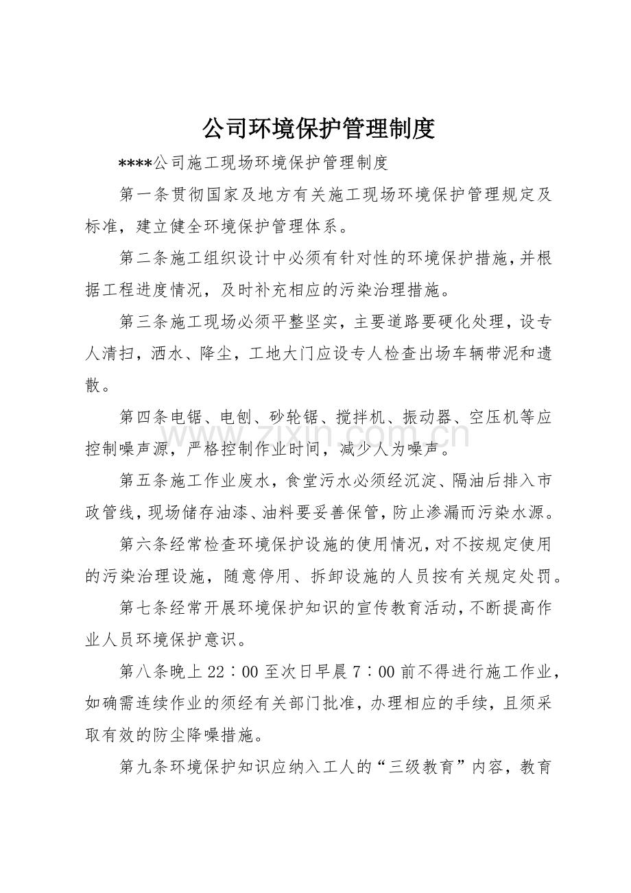 公司环境保护管理规章制度细则.docx_第1页