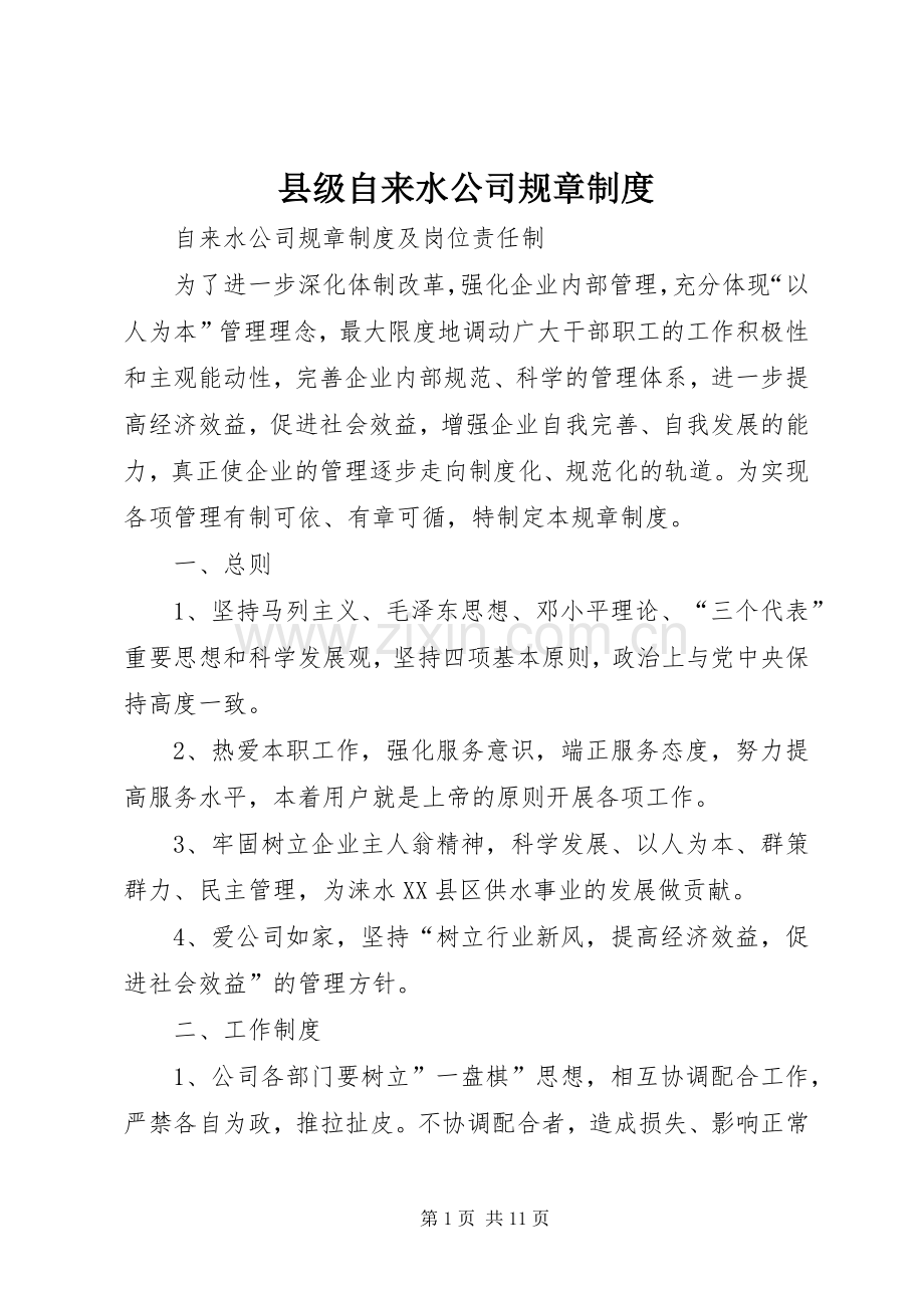 县级自来水公司规章规章制度.docx_第1页