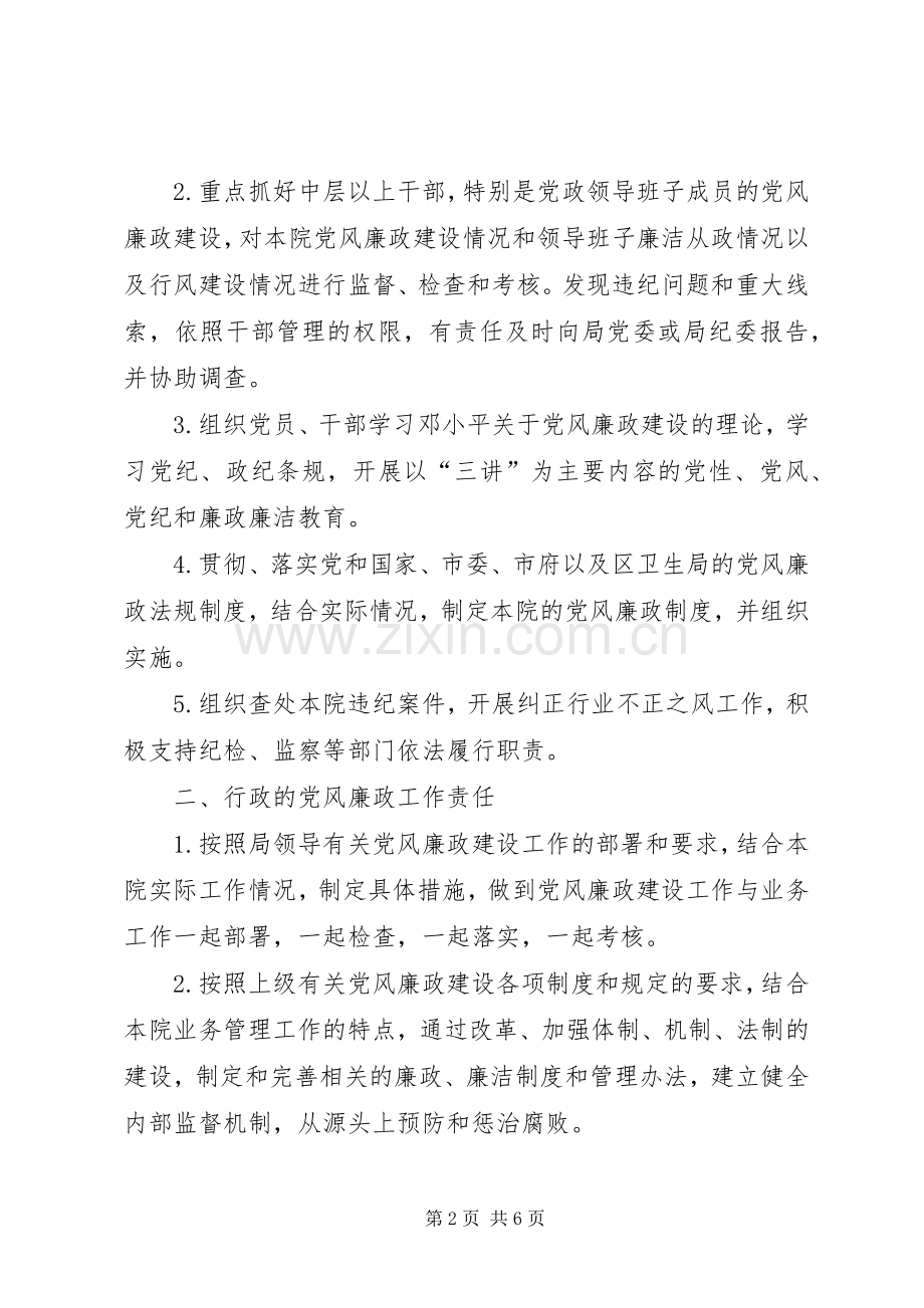 医院行风建设规章制度[医院党风廉政工作责任制实施办法].docx_第2页
