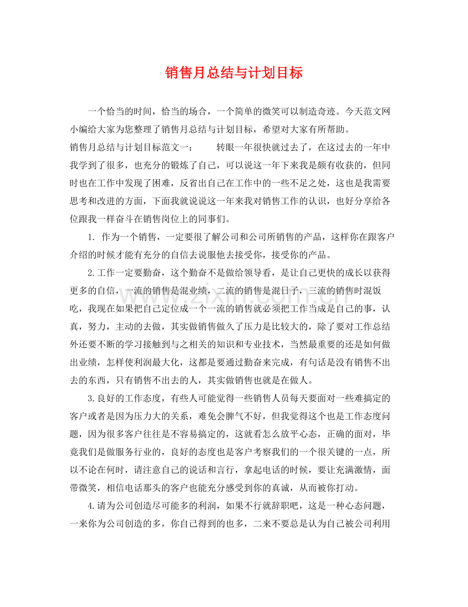 销售月总结与计划目标 .docx_第1页