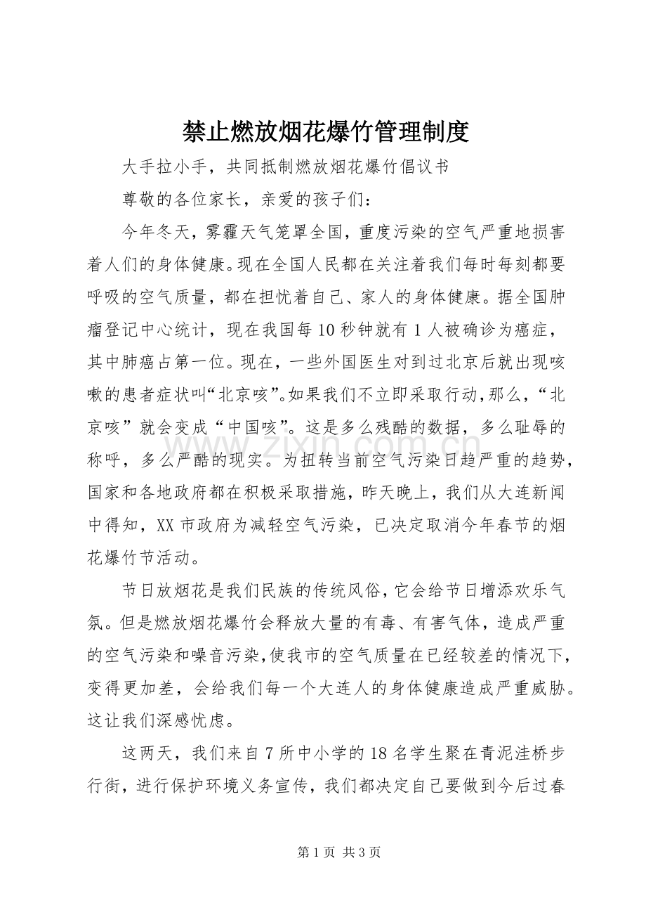 禁止燃放烟花爆竹管理规章制度 .docx_第1页