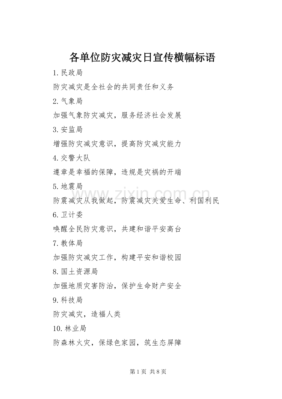各单位防灾减灾日宣传横幅标语集锦.docx_第1页